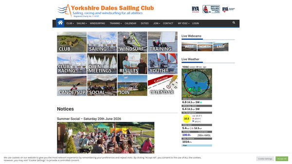 Screenshot of the Yorkshire Dales Sailing Club website