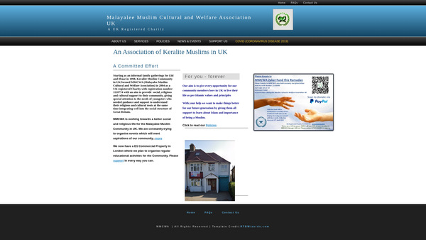 Screenshot of the Malayalee Muslim Cultural And Welfare Association (UK) website