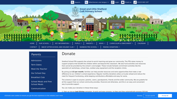 Screenshot of the Shelford School PTA website