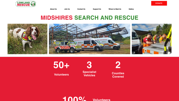 Screenshot of the Midshires Search & Rescue Organisation website