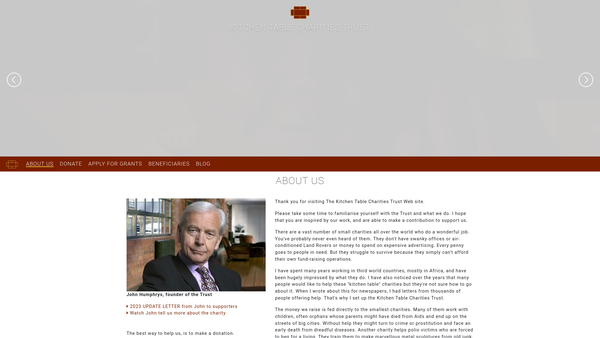 Screenshot of the The Kitchen Table Charities Trust website