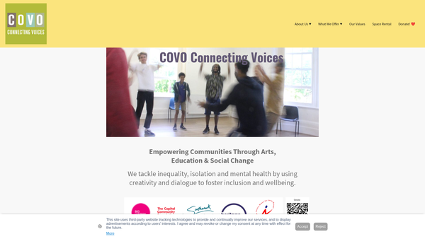 Screenshot of the Covo Connecting Voices website