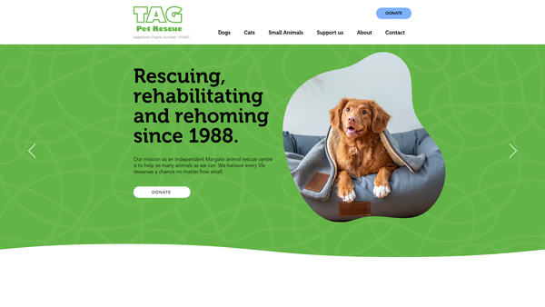 Screenshot of the Tag Pet Rescue website
