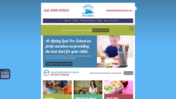 Screenshot of the Apsley Lock Pre-School website