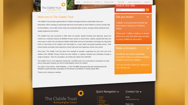 Screenshot of the The Clabile Trust website