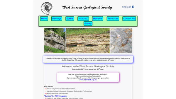 Screenshot of the West Sussex Geological Society website