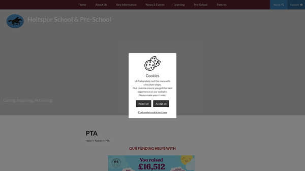 Screenshot of the Holtspur School P.T.A website