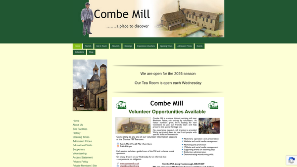 Screenshot of the Combe Mill Society website