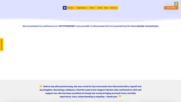 Screenshot of the Crossroads Care Gloucestershire website