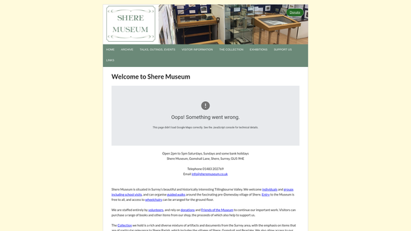 Screenshot of the Shere Museum website