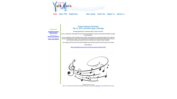 Screenshot of the Cambridge Youth Music website