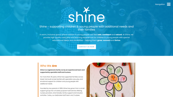 Screenshot of the Shine (East Norfolk) website