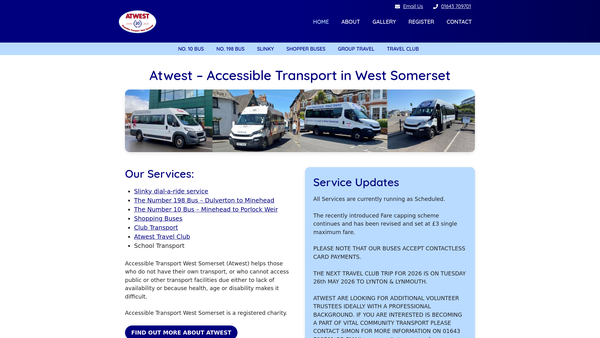 Screenshot of the Accessible Transport West Somerset website