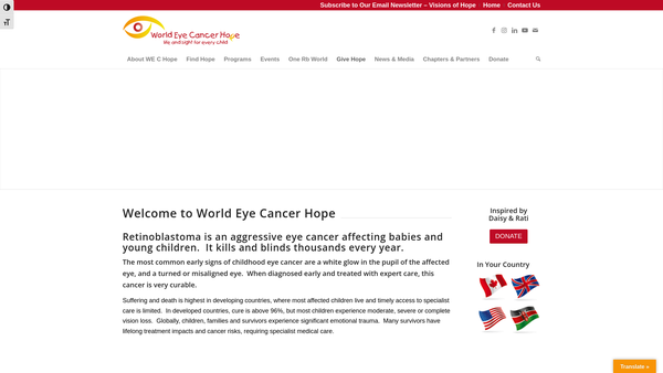Screenshot of the World Eye Cancer Hope website