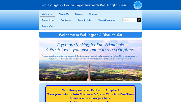 Screenshot of the Wellington And District University Of The Third Age website