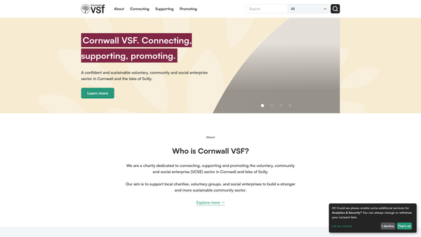 Screenshot of the Cornwall Voluntary Sector Forum website