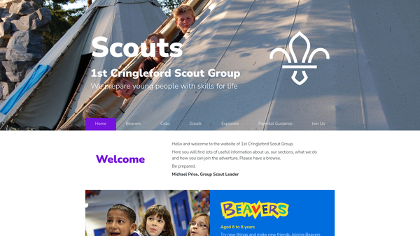 Screenshot of the 1st Cringleford Scout Group website