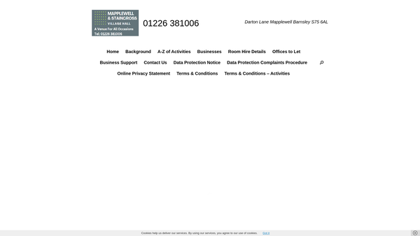 Screenshot of the Mapplewell And Staincross Village Hall Limited website