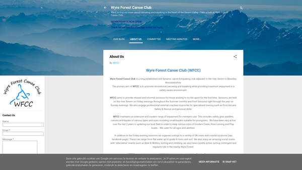 Screenshot of the Wyre Forest Canoe Club website