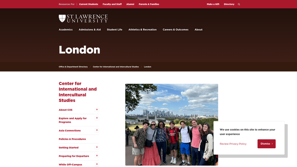 Screenshot of the St Lawrence University (USA) London Programme website