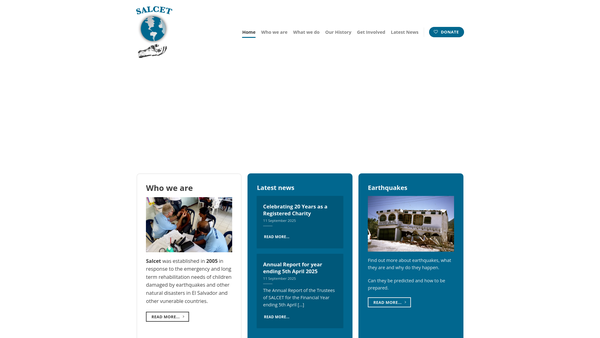 Screenshot of the Salvadorian Children's Earthquake Trust website