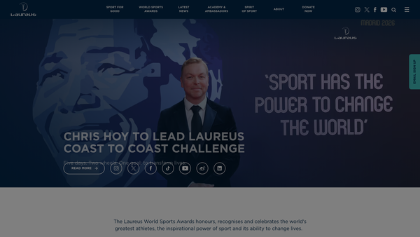 Screenshot of the Laureus Sport For Good Foundation website