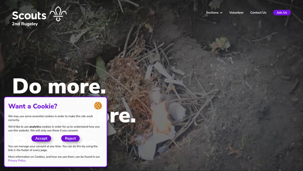 Screenshot of the 2nd Rugeley (Hillsprings) Scout Group website