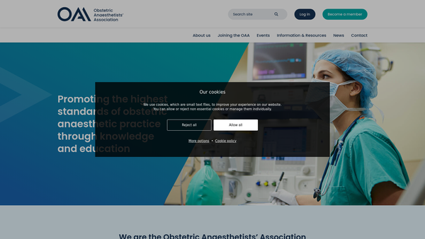 Screenshot of the Obstetrics Anaesthetists Association website