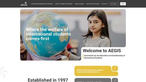 Screenshot of the Association For Education And Guardianship Of International Students website