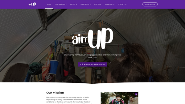 Screenshot of the Aim Up website