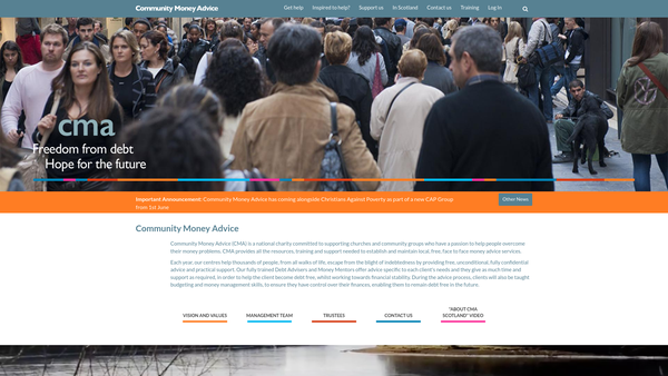 Screenshot of the Community Money Advice Ltd website