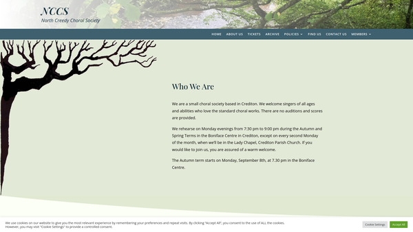 Screenshot of the North Creedy Choral Society website
