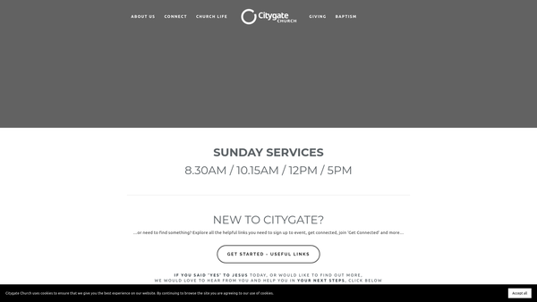 Screenshot of the Citygate Christian Outreach Centre website