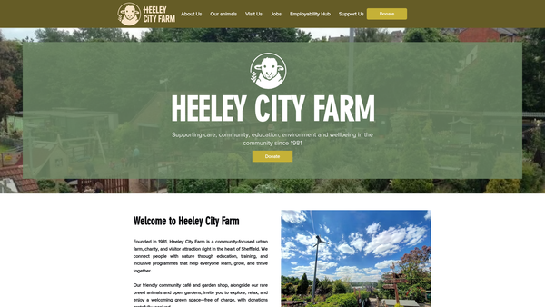 Screenshot of the Heeley City Farm website