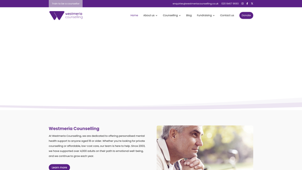 Screenshot of the Westmeria Counselling Services website