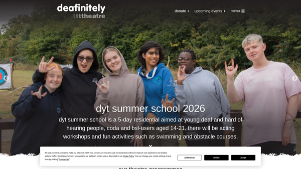 Screenshot of the Deafinitely Theatre website