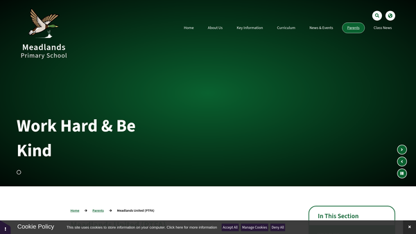 Screenshot of the Meadlands United PTFA website