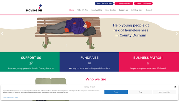 Screenshot of the Moving On (Durham) Ltd website