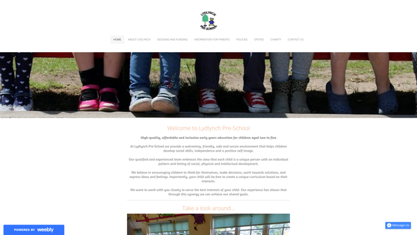 Screenshot of the Lydlynch Pre-School Limited website
