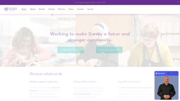 Screenshot of the Community Foundation For Surrey website