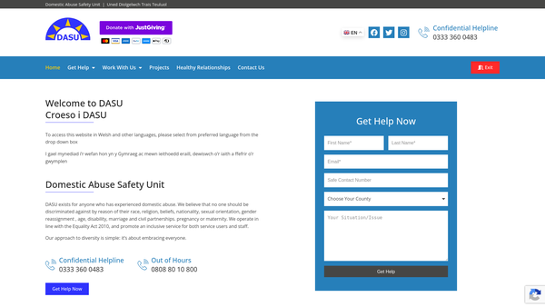 Screenshot of the Domestic Abuse Safety Unit North Wales Ltd website