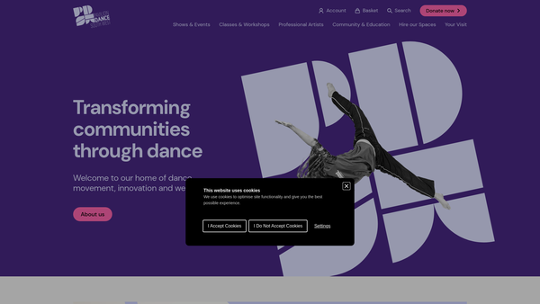 Screenshot of the Pavilion Dance South West Limited website