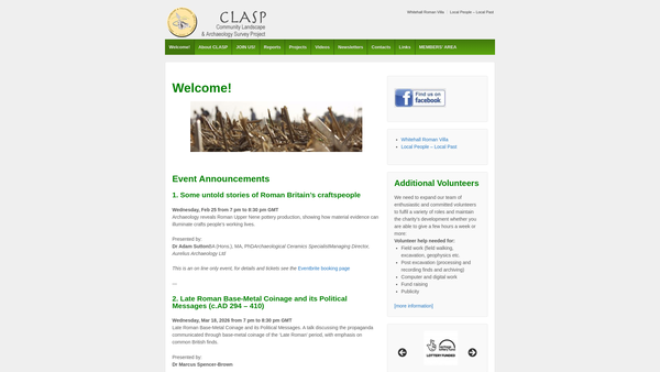 Screenshot of the The Community Landscape And Archaeology Survey Project website