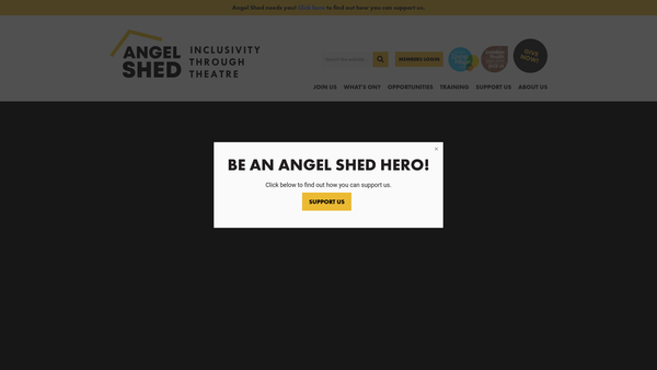 Screenshot of the Angel Shed Theatre Company website