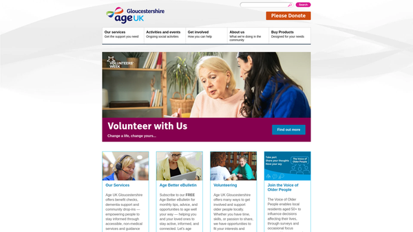 Screenshot of the Age Concern Gloucestershire website