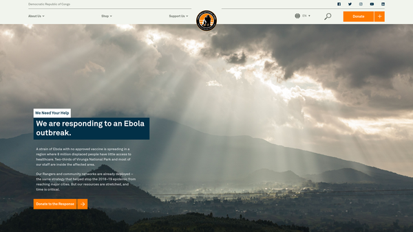 Screenshot of the Virunga Foundation website