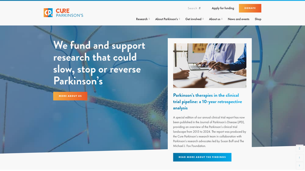 Screenshot of the The Cure Parkinson's Trust website