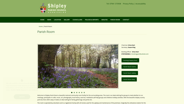 Screenshot of the Shipley Parish Room Trust website
