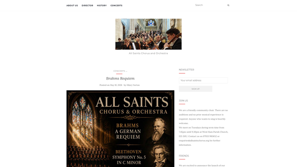 Screenshot of the All Saints Chorus website
