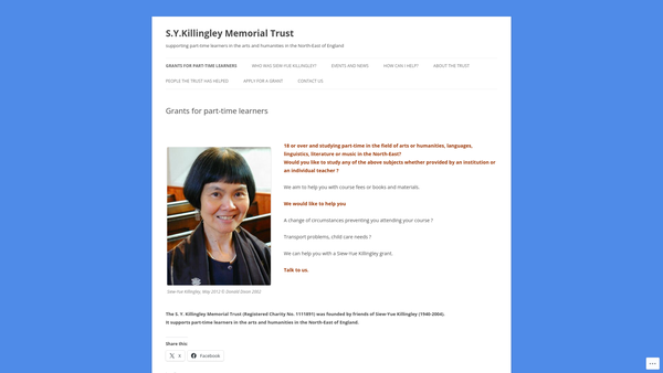 Screenshot of the S.y. Killingley Memorial Trust website